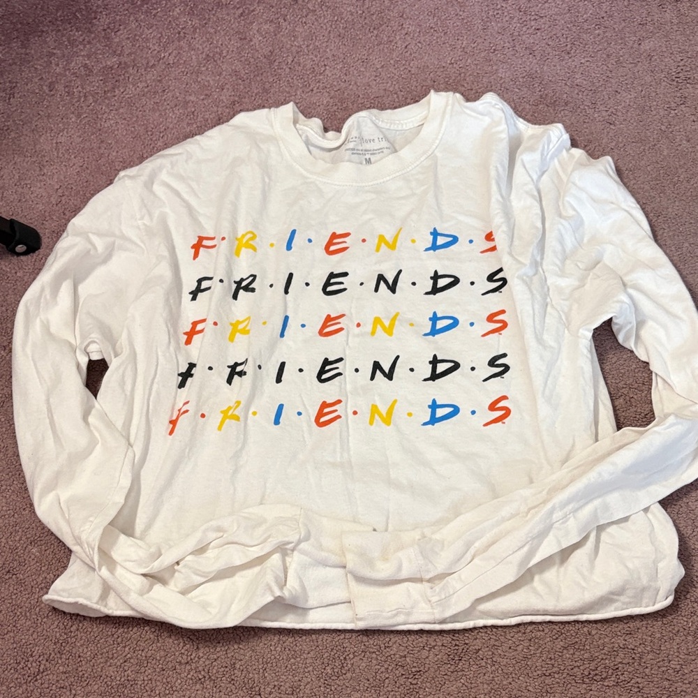 White Women Shirt with Multicolor Friends Print